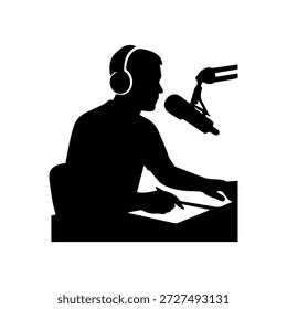 Podcaster o presentador de radio que transmite la silueta del espectáculo en vivo