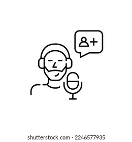 Podcaster receiving new subscribers notification. Pixel perfect, editable stroke icon