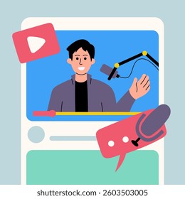 A podcaster shares insights and discussions through online video content
