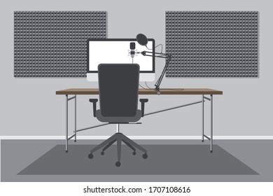 Tonaufnahme-Studio mit Mikrofon und akustischer Schaumwand
