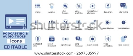 Podcasting   Audio Tools vector icon set