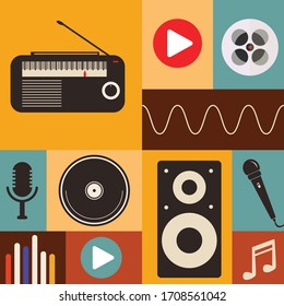 Podcasting graphic illustration poster design with vintage color.
