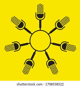 Podcasting Grafik-Mikrografie Design Vektorvorlage mit gelbem Hintergrund. 