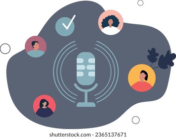 Podcasting popularity and online podcast recording.Communication show with microphone.