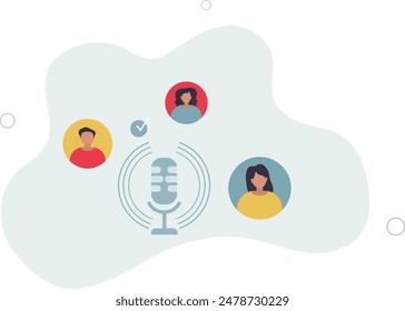 Podcasting popularity and online podcast recording.Communication show with microphone.flat illustration