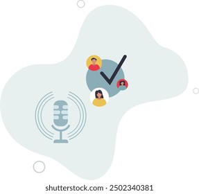 Podcasting popularity and online podcast recording.Communication show with microphone.flat design with people.