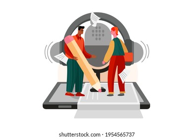 Podcasting Team Illustration concept. Flat illustration isolated on white background.