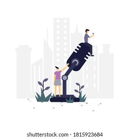 Podcasts flat illustration.Vector design template.Suitable for landing page, ui, website, mobile app, editorial, poster, flyer, article, and banner.