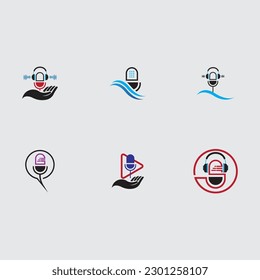 podcasts Ilustración vectorial plana, icono, diseño de logotipo en fondo gris