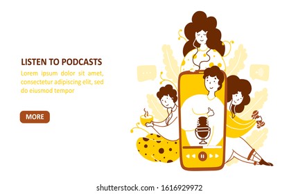 Podcasts library flat vector landing page template