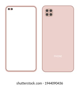 Podery pink Phone mock up. Vector flat smartphone mockup. 4 cameras