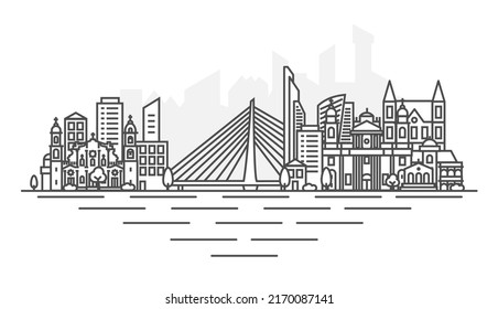 Podgorica, Montenegro architecture line skyline illustration. Linear vector cityscape with famous landmarks, city sights, design icons. Landscape with editable strokes.