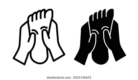 Podiatric treatment line icon. Foot rub icon in black and white color.