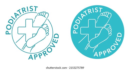 Podiatrista aprobado - sello para el etiquetado de la crema para pies. Pata delgada de línea y cruz médica en forma de círculo