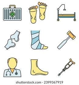 Podiatrist care icons set. Outline set of podiatrist care vector icons thin line color flat on white