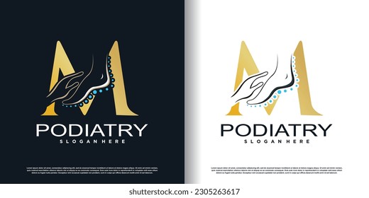 podiatry logo icon with initial M and creative concept design premium vector