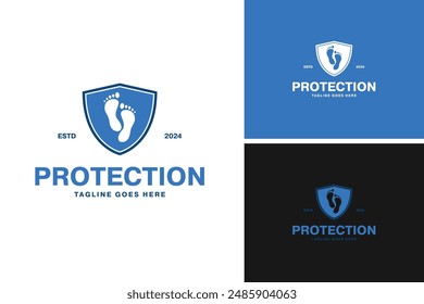Podiatry protection foot and shield logo design vector illustration template idea