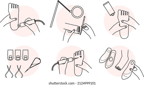 Podiatry work vector illustration set for icon