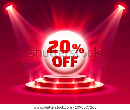 Podium 20 off with share discount percentage. Vector illustration