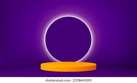 Fondo 3d de podio con círculo de luz. El producto decorativo permanece vacío, con efecto brillante y sombras. Plantilla de banner vectorial realista
