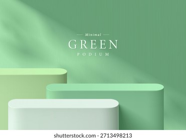Fondo 3D de podio con pantalla redonda del producto en color verde de diferentes tonos. Composición Abstractas en diseño minimalista. El estudio exhibe el pedestal de los soportes de la sala de exposición, escena de la maqueta del escaparate del escenario.