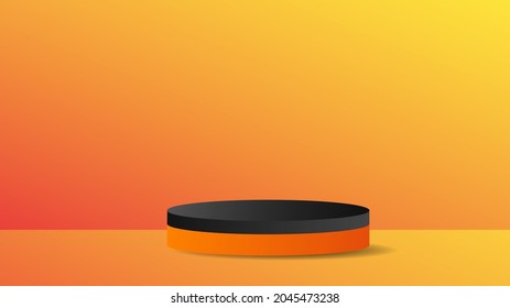 Podium 3d illustration template with orange background for content online in halloween template , illustration Vector EPS10
