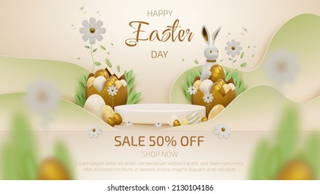 Premium Vector  Happy easter sale poster template with realistic easter  eggs