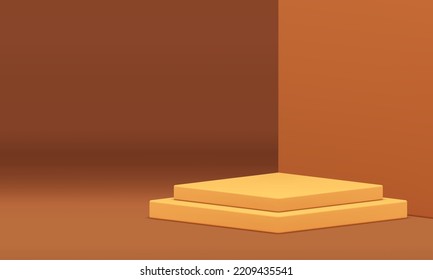 Podium 3d stage beige level stairs showcase for product presentation corner studio background realistic vector illustration. Fashion pedestal architecture basic foundation rhombus geometric design