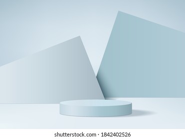 Podium abstract minimal scene with geometric platform. wallpaper background vector 3d rendering with podium. Scene to show cosmetic products. Stage Showcase on pedestal modern 3d studio blue pastel