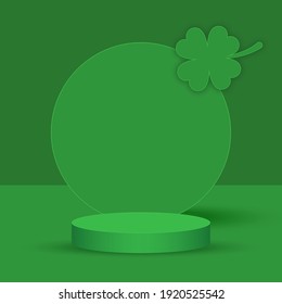 Podium backdrop with empty cube box with clover leaf for cosmetic product display. fashion beauty vector green background,illustration EPS10