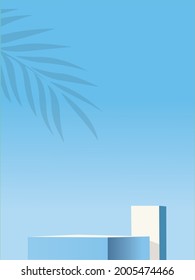 fondo de podio o fondo azul para cosméticos o productos con sombra de hojas de palma