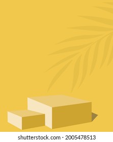 podium background or backdrop stand golden and yellow or gold  for cosmetics or products with palm leaves shadow