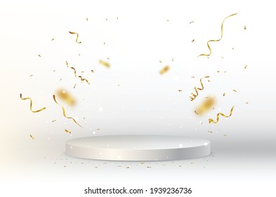 Podium background with gold confetti and light