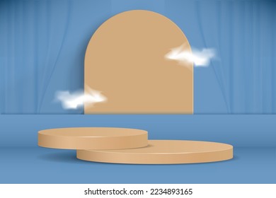 podium background in pastel colors and clouds