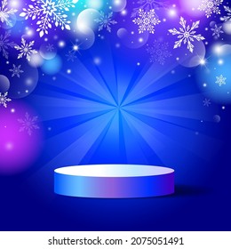 Podium banner design of snowflake with bokeh light background for christmas and winter sale vector illustration