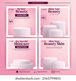 Podium Beauty and Skincare Social Media Template with Pink and Feminine Theme