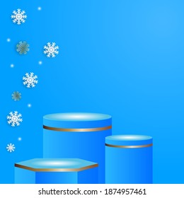 podium with blue background for product display