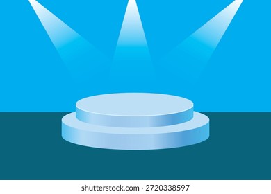 Pódio com fundo azul. Design de pódio de duas etapas para palco, anúncio de produto, programa, fundo.