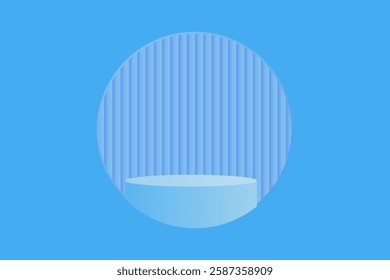 podium in a blue circle, for mockup display or product presentation.