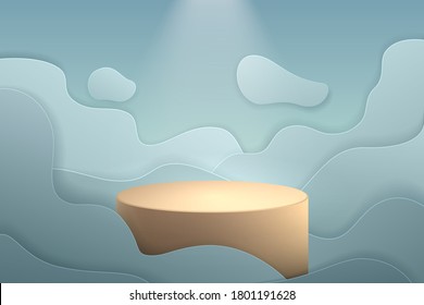 Podium with blue simple shape sky background