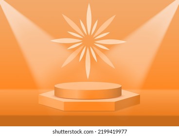 podium bluebackground products display a podium scene with geometric platform. background vector 3d rendering with podium. stand to show products. Stage  on pedestal display beige studio circle hexago