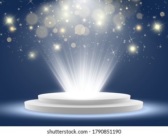 A podium with bright lights. Stage of the award ceremony. Vector illustration