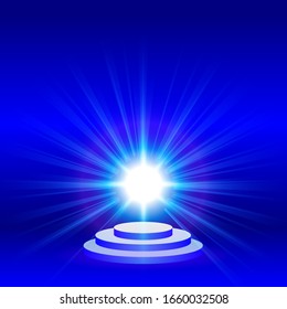 podio con luz brillante y fondo azul