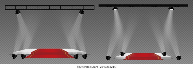 Podium or ceremony lighting, spotlights and lamps. On a transparent background.