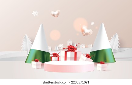 podium Christmas decorative design Red green and blue Studio Stand for Promotion Product
