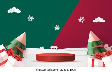 podium Christmas decorative design Red green and blue Studio Stand for Promotion Product