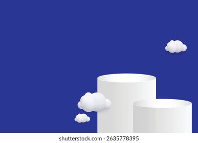 Podium and cloud copy space on blue 3d mesh and gradient vector illustration blue background