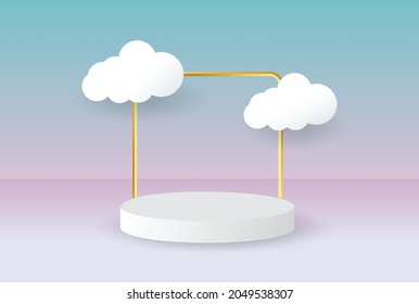 Podium with cloud, Product display stand, paper art style , Vector design