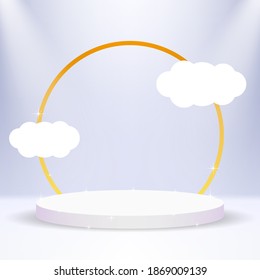 Podium with clouds. Graphic template. Vector illustration.
