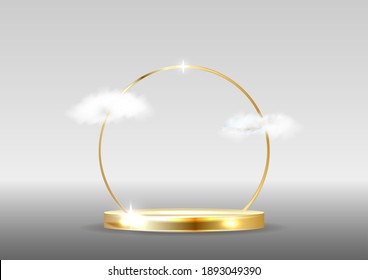 Podium with clouds. Graphic template. Vector illustration.